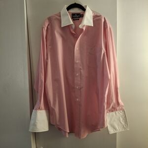 American Living Men's Pink Dress Shirt with White Collar and Cuffs